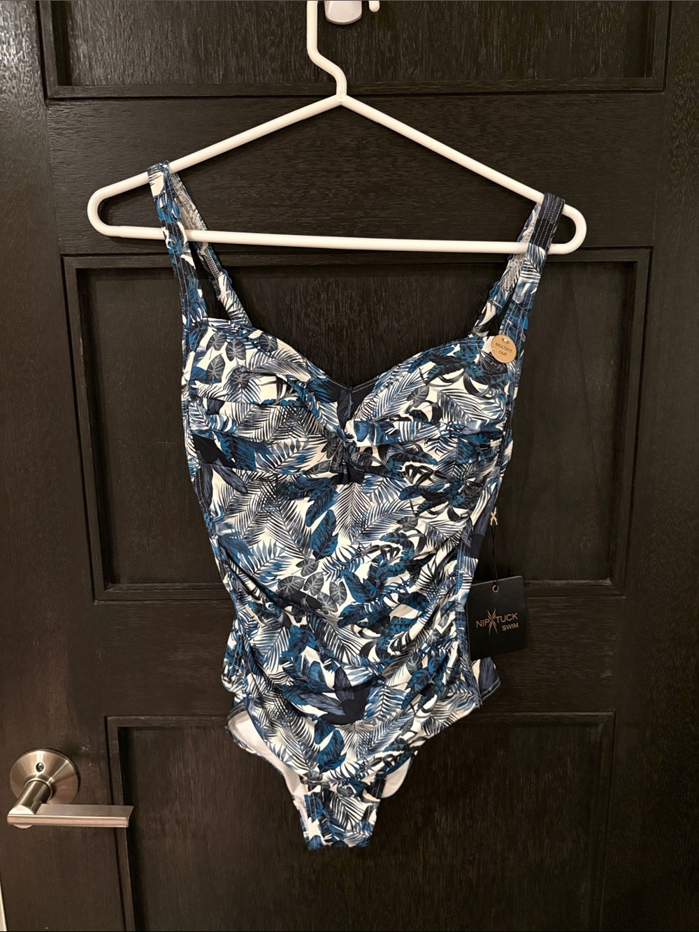 Nip Tuck Swim Midnight Palm Blue One Piece Tummy Control NWT Size US